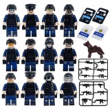 wholesale - 12Pcs SWAT Military Police Minifigures Set Building Blocks Mini Figures with Weapons and Accessories Gift for Kids M