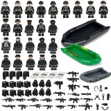 Wholesale - SWAT Military Building Blocks Toys Mini Figures Set - 3 Boats + 24Pcs Soldiers Minifigures with Weapons and Accessor