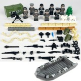 wholesale - Military WW2 8Pcs Soldiers +  Dogs + Boat Minifigures Building Blocks Mini Figures with Weapons and Accessories