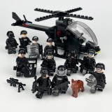 wholesale - 12Pcs Military SWAT Minifigures + 1 Helicopter Building Blocks Mini Figures Toys with Weapons and Accessories Set A