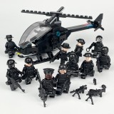 wholesale - 12Pcs Military SWAT Minifigures + 1 Helicopter Building Blocks Mini Figures Toys with Weapons and Accessories Set B
