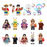 Wholesale - 14Pcs One Piece Building Blocks Luffy Hancock Carrot Ace Mini Action Figures with Background Boards DIY Bricks Kids 