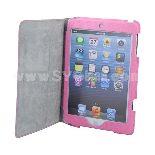 Soft PU Leather Case Protective Cover Pounch Stand for iPad Mini - Pink
