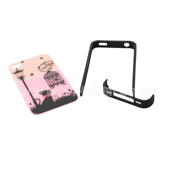Protective Mobile Case with Cartoon Pattern Covered with High Grade Paper Case for iPhone 4/4S-Pink