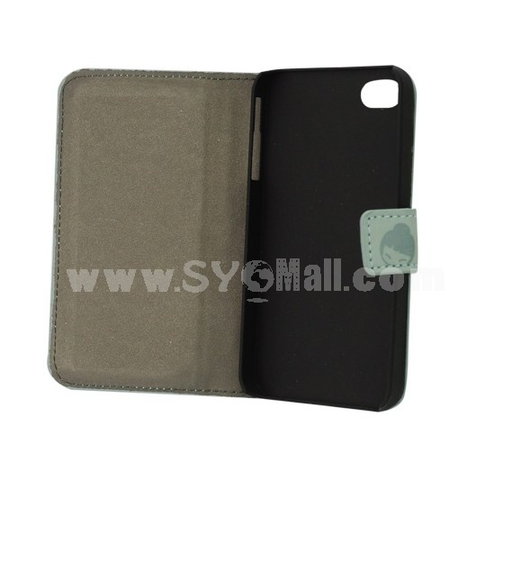 Magic Girl Series Leather Cover Case with Magnet Buckle for iPhone 4/4S-Gray