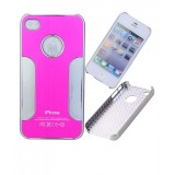 Wholesale - Simple Firm Stainless Steel Back Case Cover for iPhone 4/4S-Red