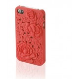 Wholesale - Rose Embroidered Hard Plastic Back Case for iPhone4/4S-Red