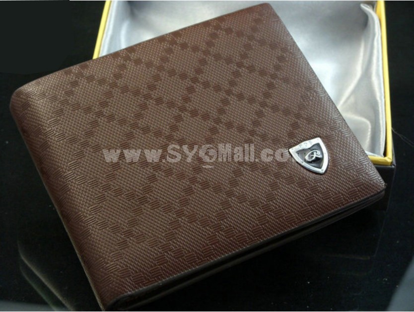 Solid Check Pattern Cow Leather Men Wallet