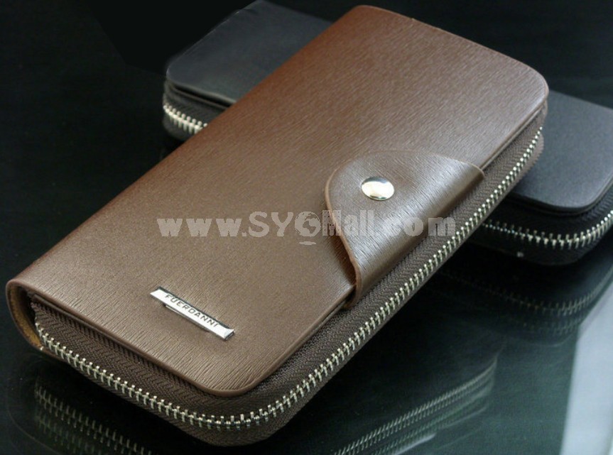 Solid Rectangle Long Style Zipper Men Wallet with Magnetic Buckle