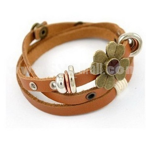 Faddish Multilayed Lovely Flora Leather Bracelet (T0151)