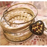 Wholesale - Stylish Leopard Heart Pearl Multilayed Vintage Alloy Bracelet (TB164)