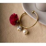 Wholesale - Stylish Rose & Imitation Pearl& Ceramic Animal Alloy Open Bracelet(TB121)