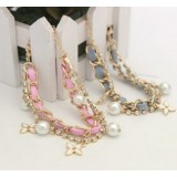 Wholesale - Faddish Clover Pearl Two Layed Diamond Pink Bracelet (TK106)