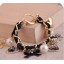 Ribborn Faddish Diamnods & Leopard Peach Heart & Pearl & Bowknot Pendants Bracelet (TK060)