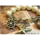 Wholesale - Vintage Imitation Pearl Strand with Rudder & Starfish & Peach Heart Pendants Bracelet (TB494)