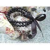 Wholesale - Hot Sale Stylish Beading Bracelet with Black Peach Heart & Bowknot Pendants (T093) 