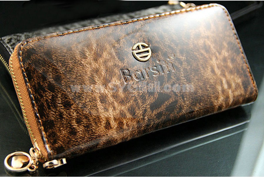 Elegant Leopard PU Zipper Long Style Women Wallet
