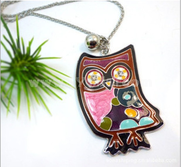 Korea Azure Stone Colour Diamonds Owl Necklace (TC24)