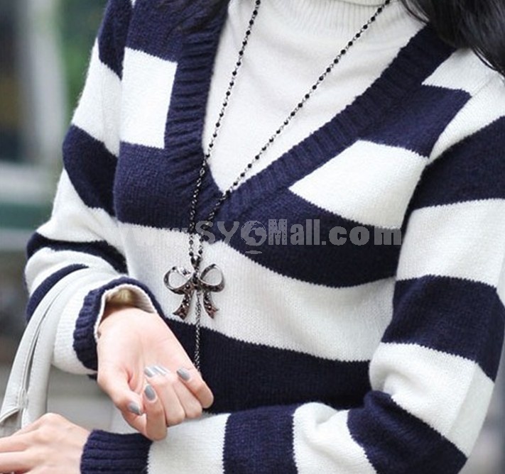 Stylish Bowknot Pearl Tassels Alloy Sweater Chain