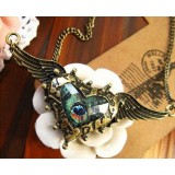 Wholesale - Korea Retro Angel Wing Peacock Peach Heart Shape Necklace (TB556)