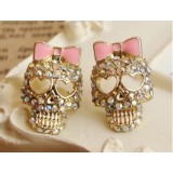 Wholesale - Vintage Diamonds Skull & Pink Bowknot Earring 