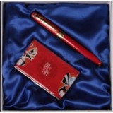 Wholesale - Red ceramic Chinese traditional opera facial mask pattern pen + cardcase