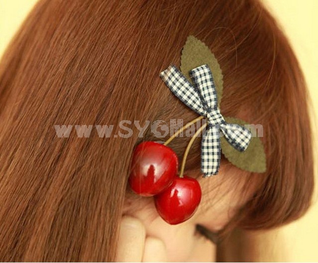 TC34 Adorable Bowknot Hair Clip With Cherry 