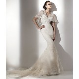 Wholesale - MTF Classic Elegant Lace V-neck Sweep Train Trumpet/Mermaid Wedding Dress S608