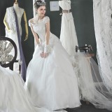 Wholesale - MTF Korea Lace Sweep Train Princess Sabrina/Bateau Wedding Dress H996