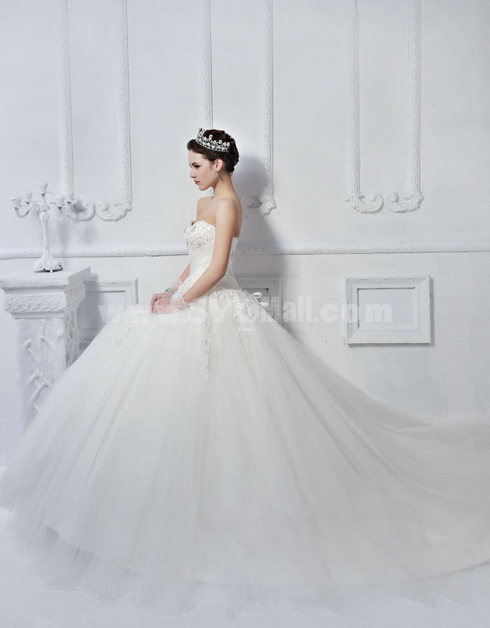 MTF Strpless Korea A-line Sweetheart Lace Princess Ball Gown Wedding Dress S613