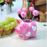Wholesale - Creative Kitchen Goods Pink Piggy Resin & Stainless Steel Fruit Fork