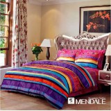 Wholesale - MENDALE 4PCs Comfortable Stripe&Gird Pattern Warm Keeping Cotton Beddings