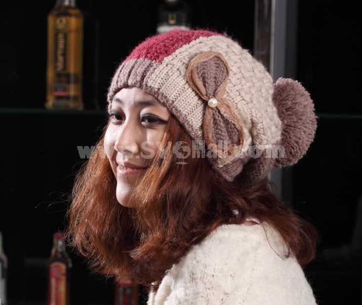 Korean style lace bowknot warm hat
