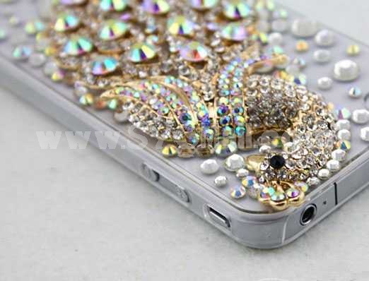Luxurious Peacock Pattern Rhinestone Handmade Protective Case for iphone4/4s
