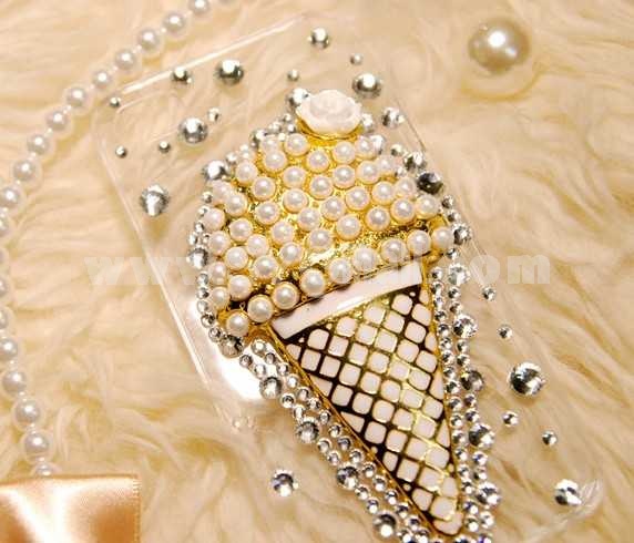 Stylish Pattern Pearl Rhinestone Handmade Protective Case for iphone4/4s
