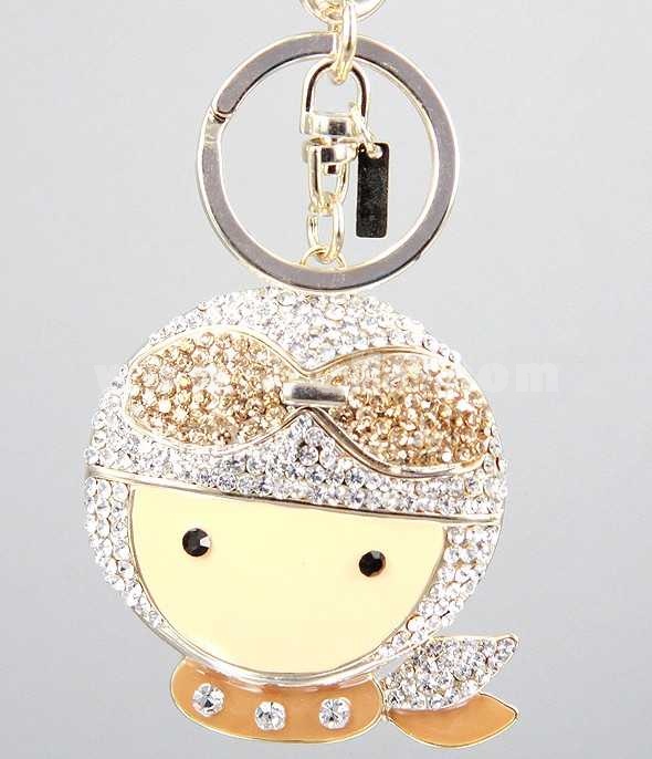 Stylish Big Head Doll Pattern Diamonds Keychain