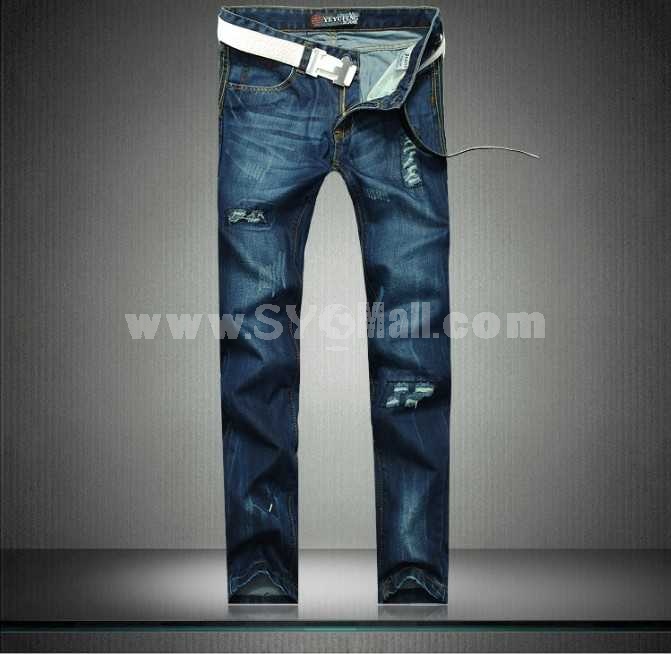 Fashion Dark Blue Winter Straight Mens Jeans 6396