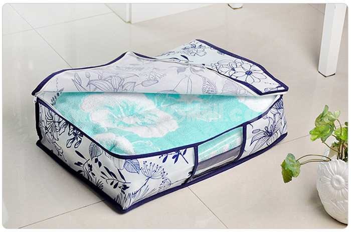 Classic Non-woven Fabrics Visible Window Blue and White Porcelain Series Storage Bag Medium