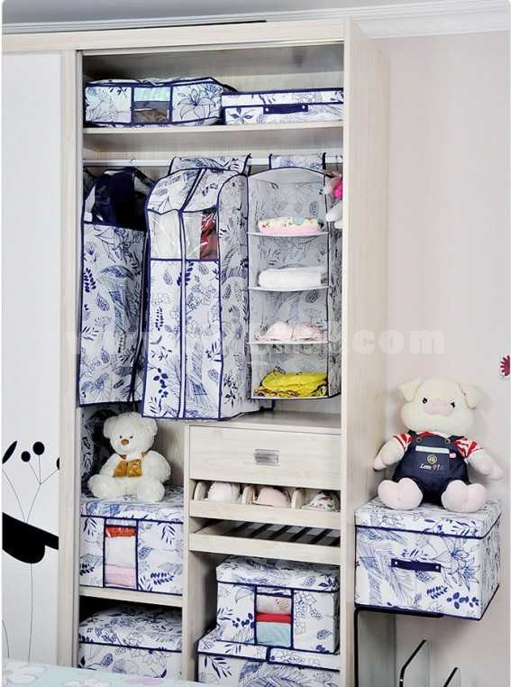 Classic Non-woven Fabrics Blue and White Porcelain Series Two Individual Flips Sweater Storage Box 