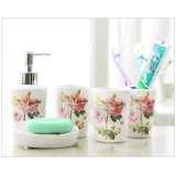 Wholesale - Romantic Lily Printed Ceramic Bath Accessory Set 4Pcs