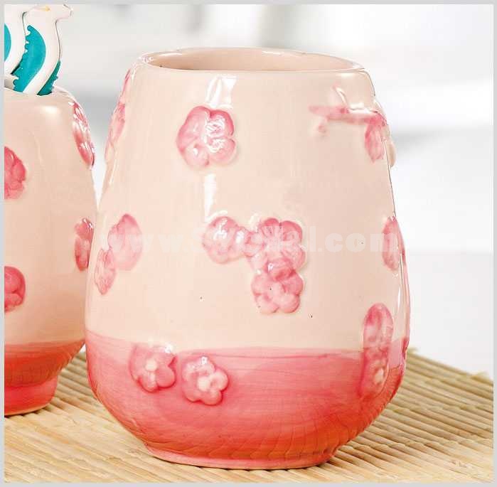 Romantic Plum Blossom Ceramic Bath Accessory Set 4Pcs
