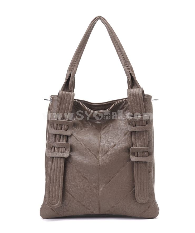 Retro Simple Pattern Buckle Decor PU Soild Color Handbag Shoulder Bag 