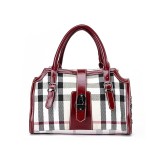 Wholesale - Stylish Contrast Color Check Pattern Cow Leather Handbag