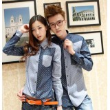 Wholesale - Fashionable Dots Design Denim Long-Sleeved Shirt for Lovers (717-330)