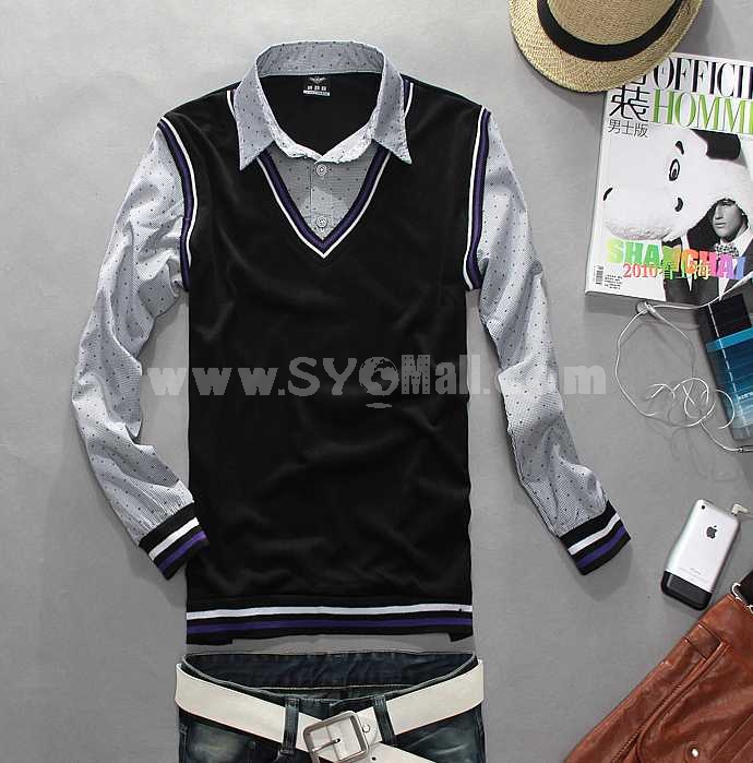 Fashionable Leisure Long-Sleeved Shirt with Faux Vest (1402-T12)