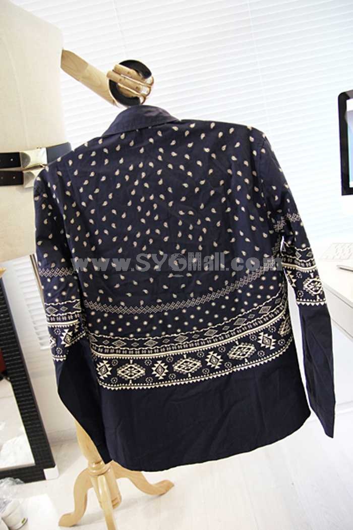 Fashionable Leisure Slim Purplish Blue Long-Sleeved Shirt (1208-C128)