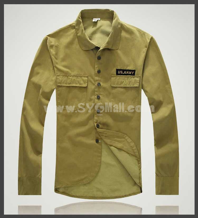 US Army Style Leisure Personalized Slim Stand-Collar Long-Sleeved Shirt (1704-CY135)