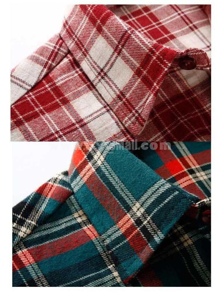 Slim Fleeced Colored Checked Shirt for Lovers (233-C10)