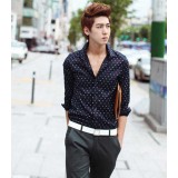 Wholesale - Individualized Fashionable Stars Style Deep Blue Shirt with Long Sleeves (1704-CY69)