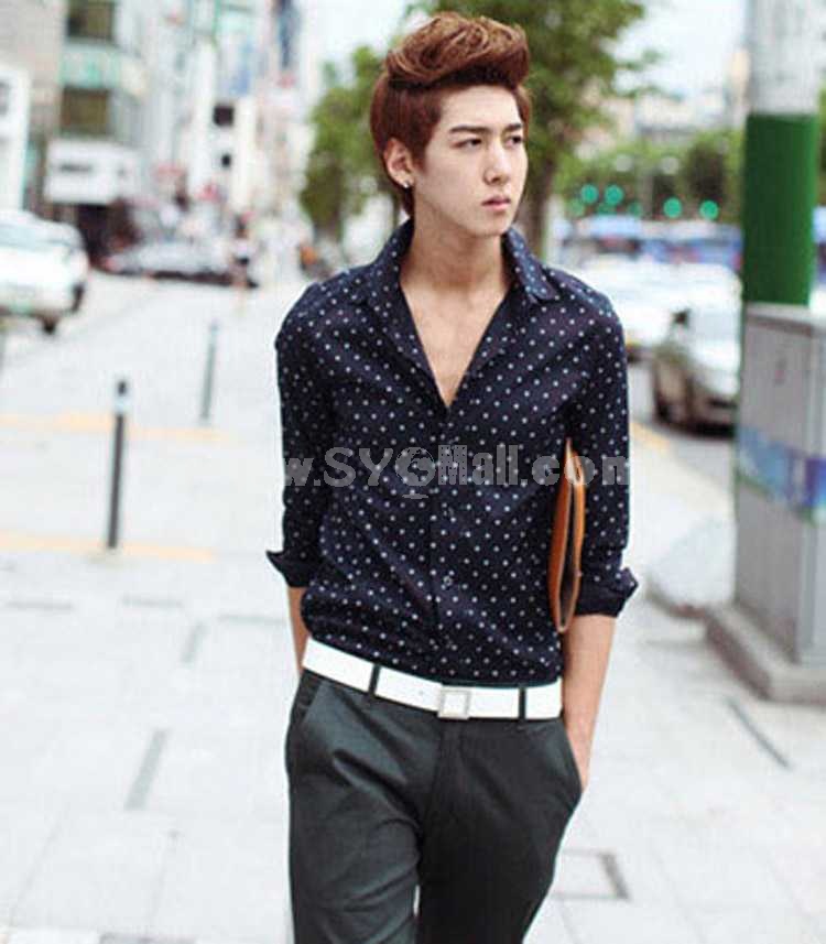 Individualized Fashionable Stars Style Deep Blue Shirt with Long Sleeves (1704-CY69)